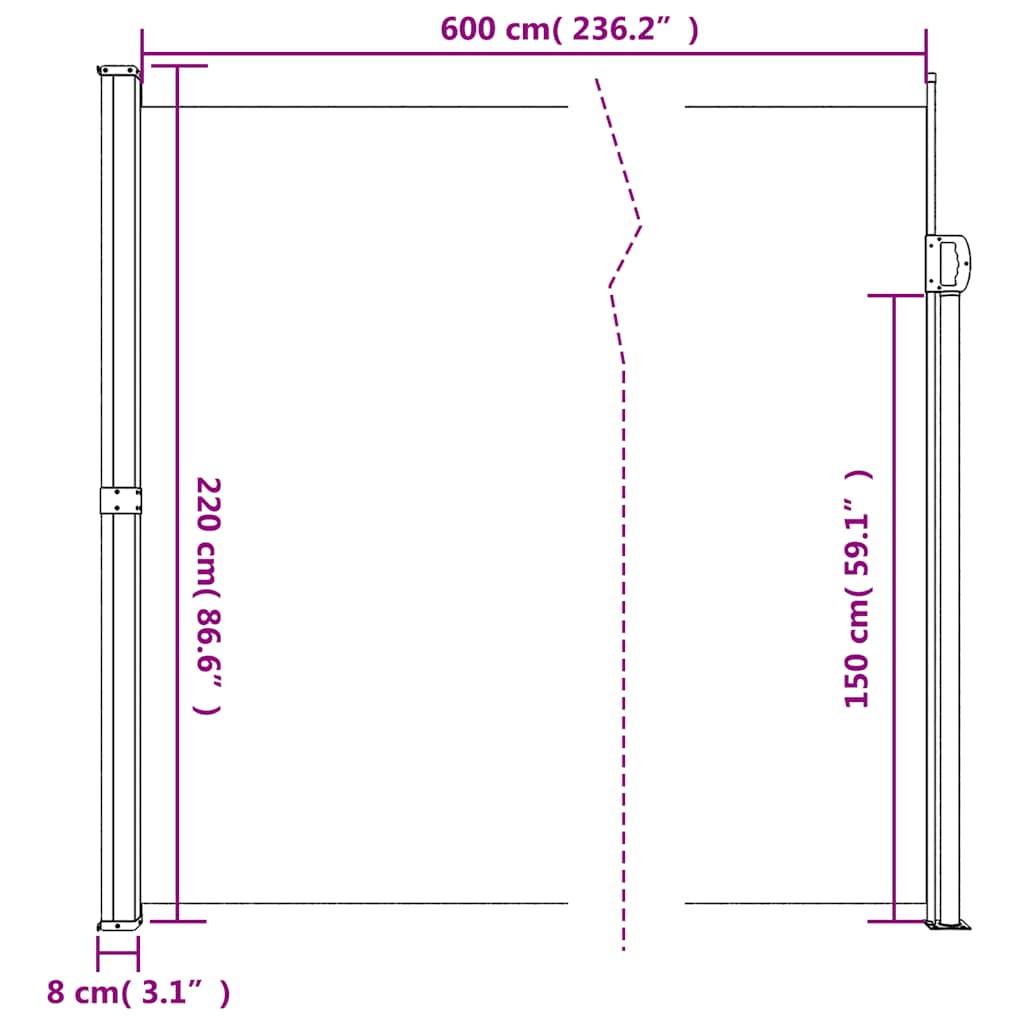 sammenrullelig sidemarkise 220x600 cm gråbrun