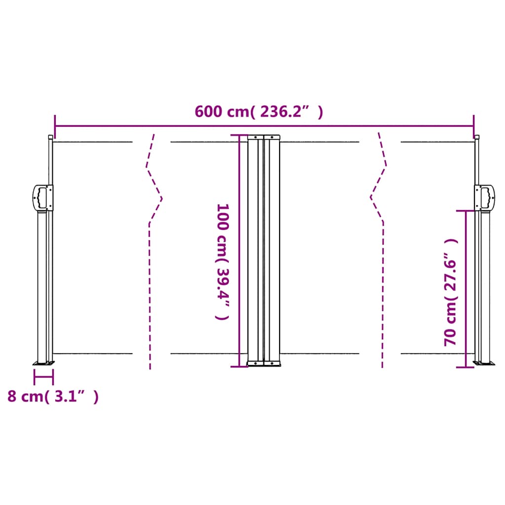 sammenrullelig sidemarkise 100 x 600 cm rød