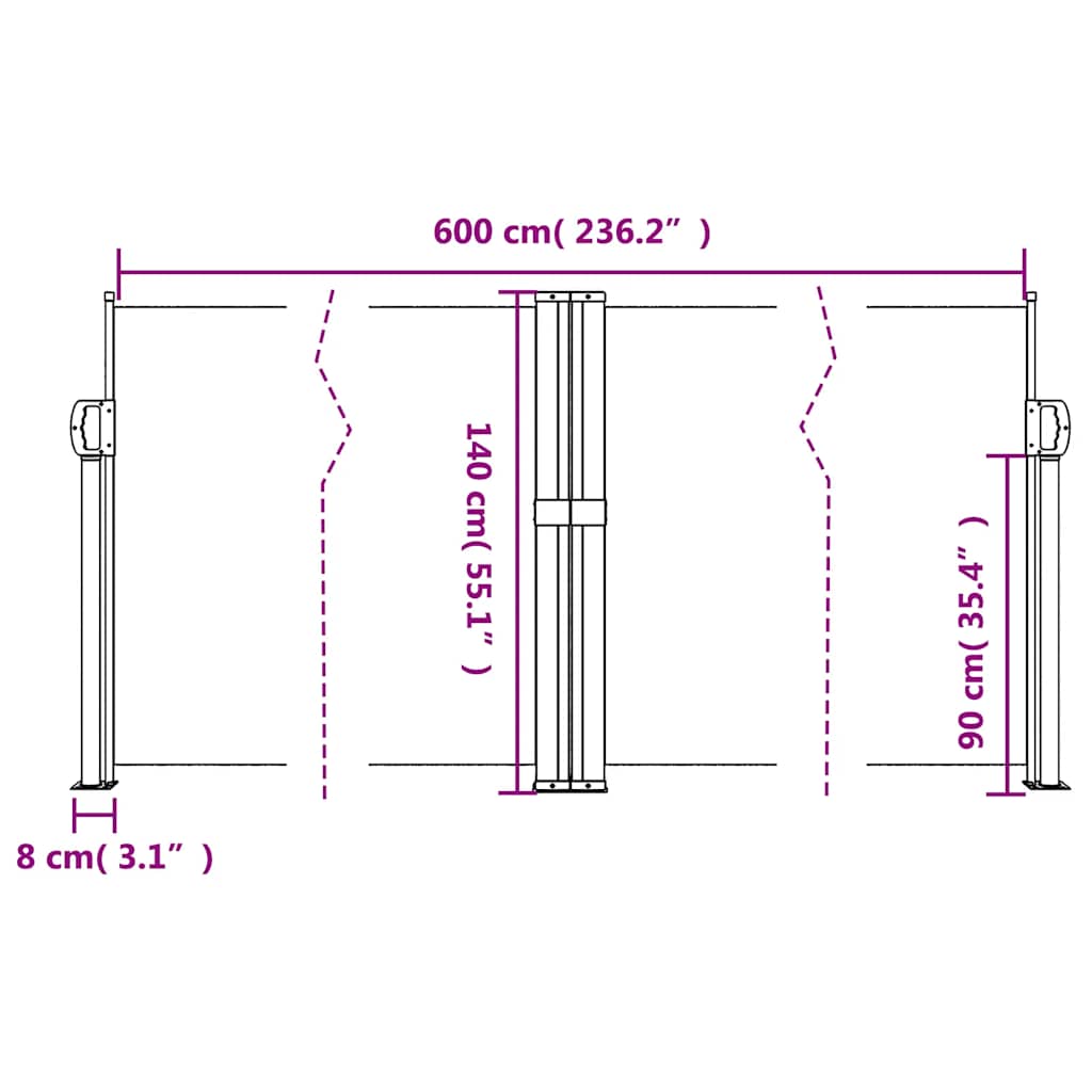sammenrullelig sidemarkise 140x600 cm sort