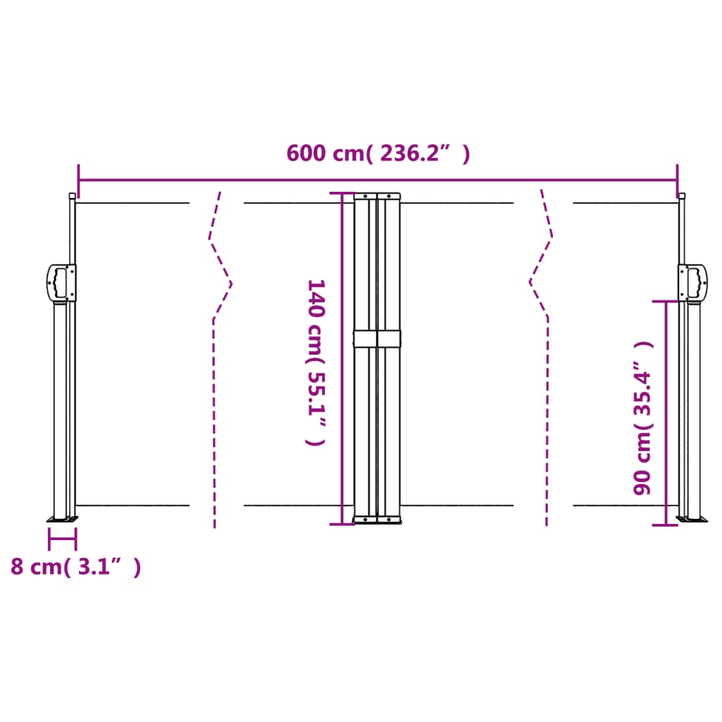 sammenrullelig sidemarkise 140x600 cm gråbrun