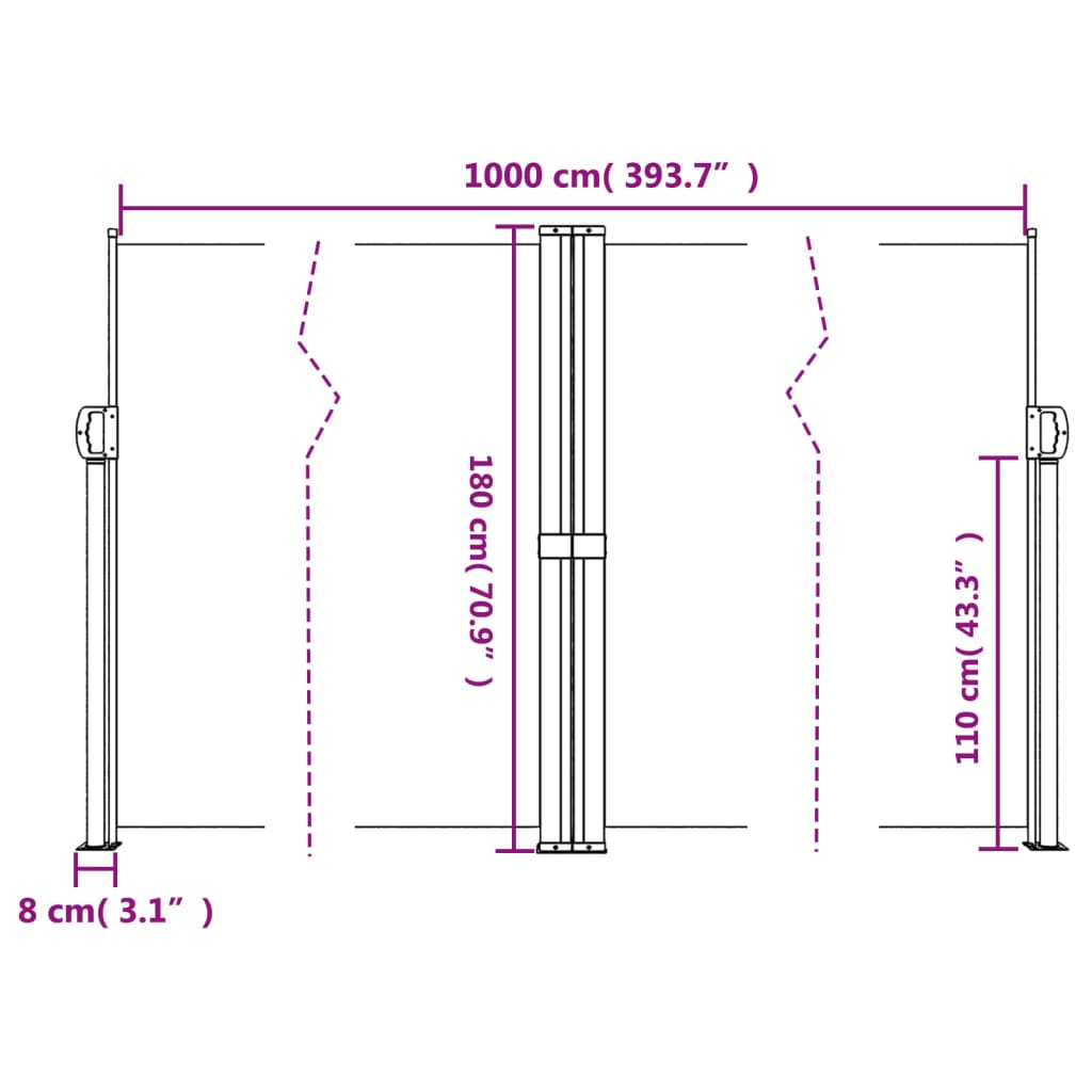 sammenrullelig sidemarkise 180x1000 cm cremefarvet