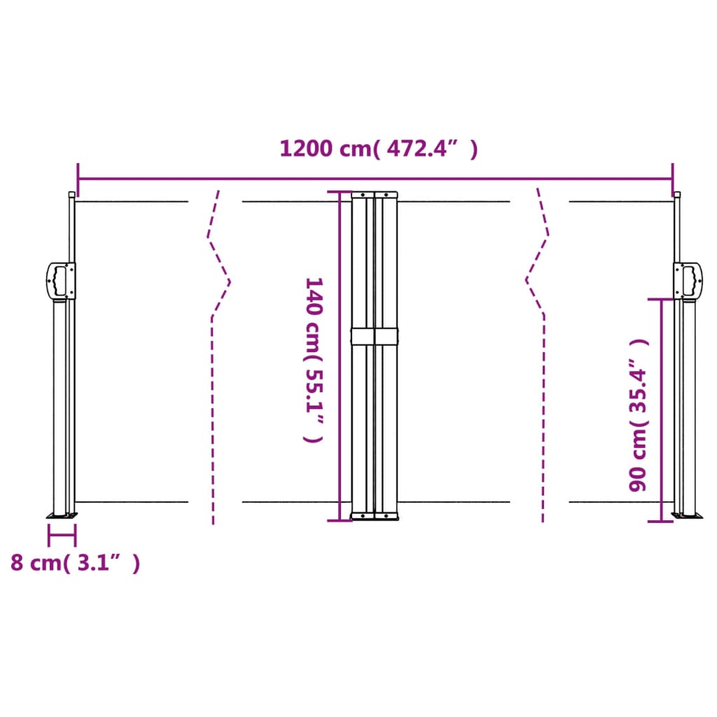 sidemarkise 140x1200 cm sammenrullelig cremefarvet