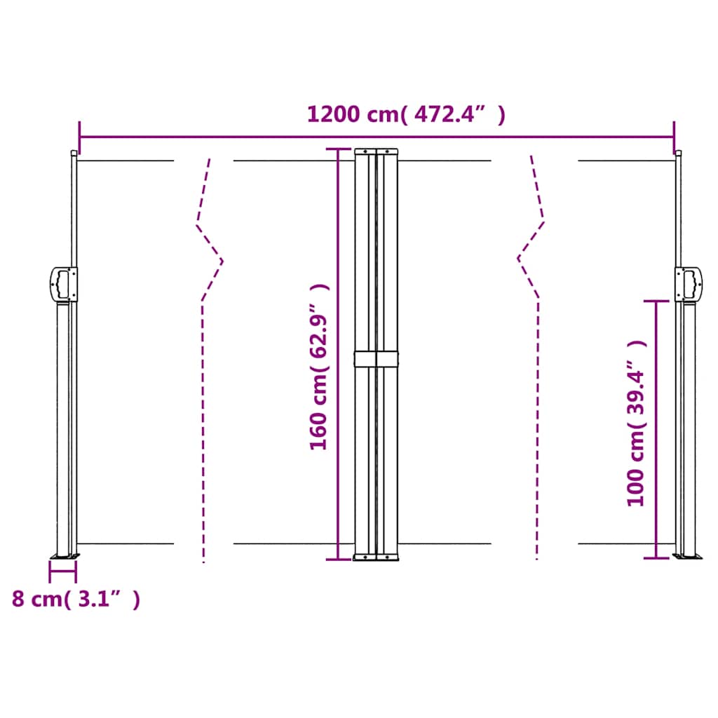 sammenrullelig sidemarkise 160x1200 cm sort