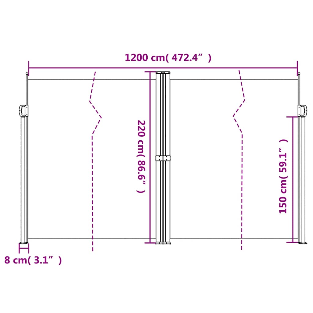 sammenrullelig sidemarkise 220x1200 cm sort