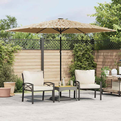 haveparasol med LED-lys og stålstang 288x288x225 cm brun