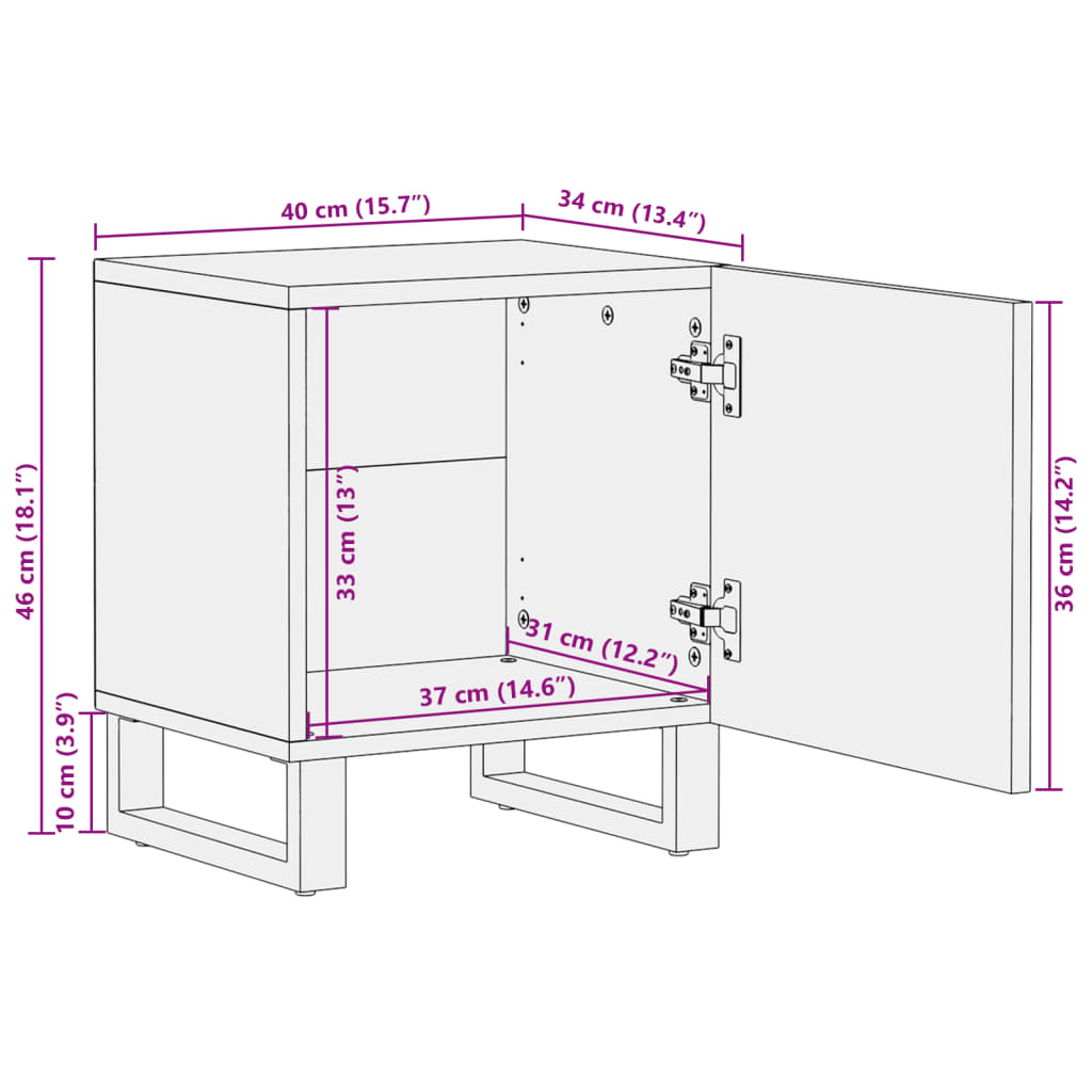 sengeborde 2 stk. 40x34x46 cm massivt ru mangotræ