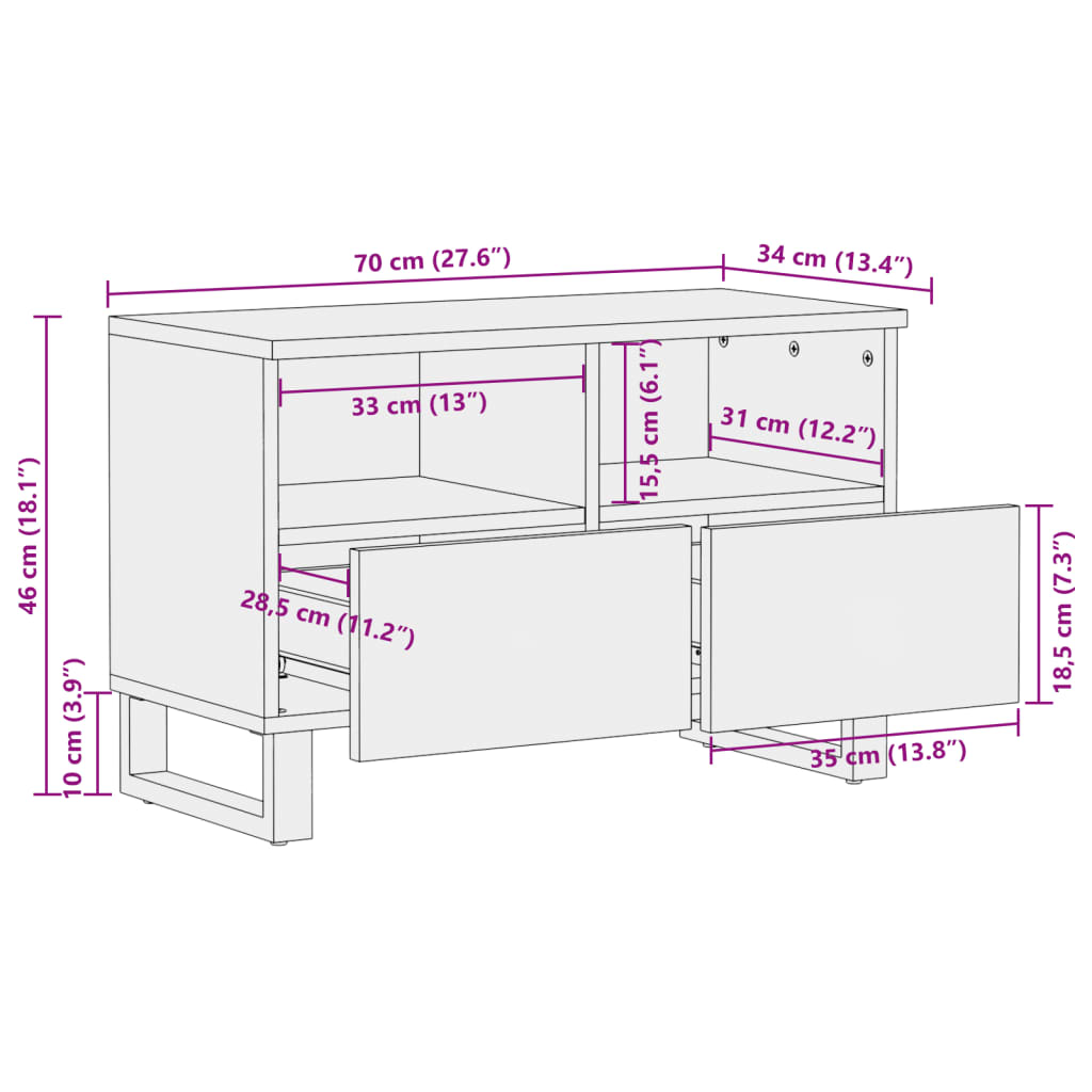tv-bord 70x34x46 cm massivt mangotræ brun