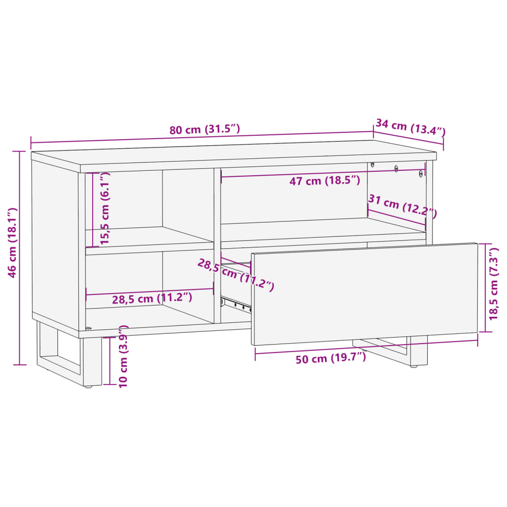 tv-bord 80x34x46 cm massivt mangotræ