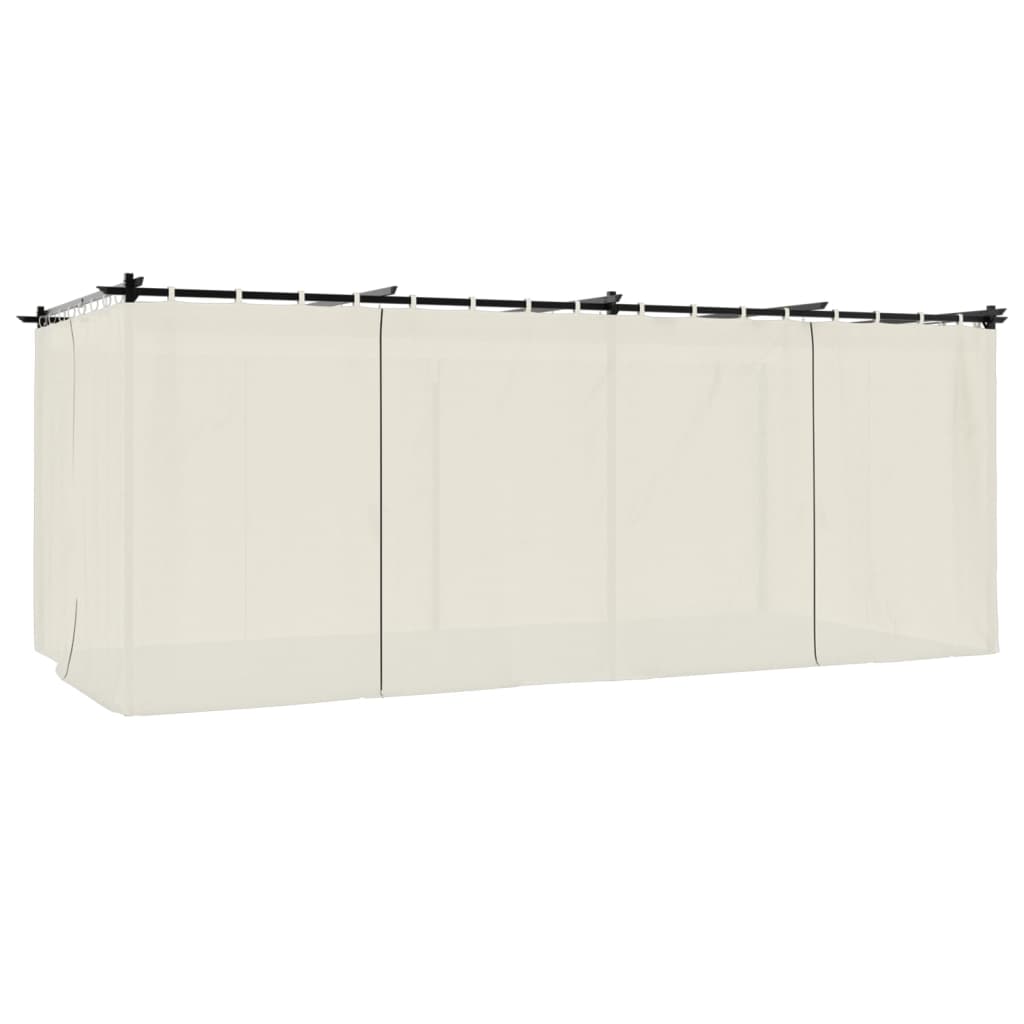 pavillon 6x3 m med gardiner stål cremefarvet