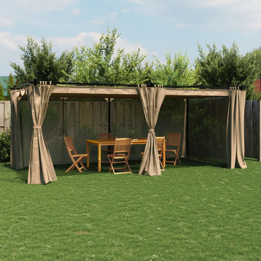 pavillon 6x3 m med gardiner stål gråbrun