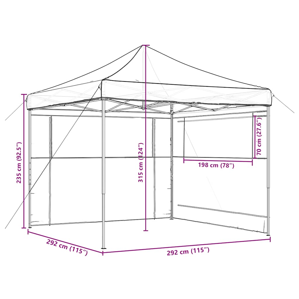 foldbart pop-up festtelt med 2 sidevægge sort