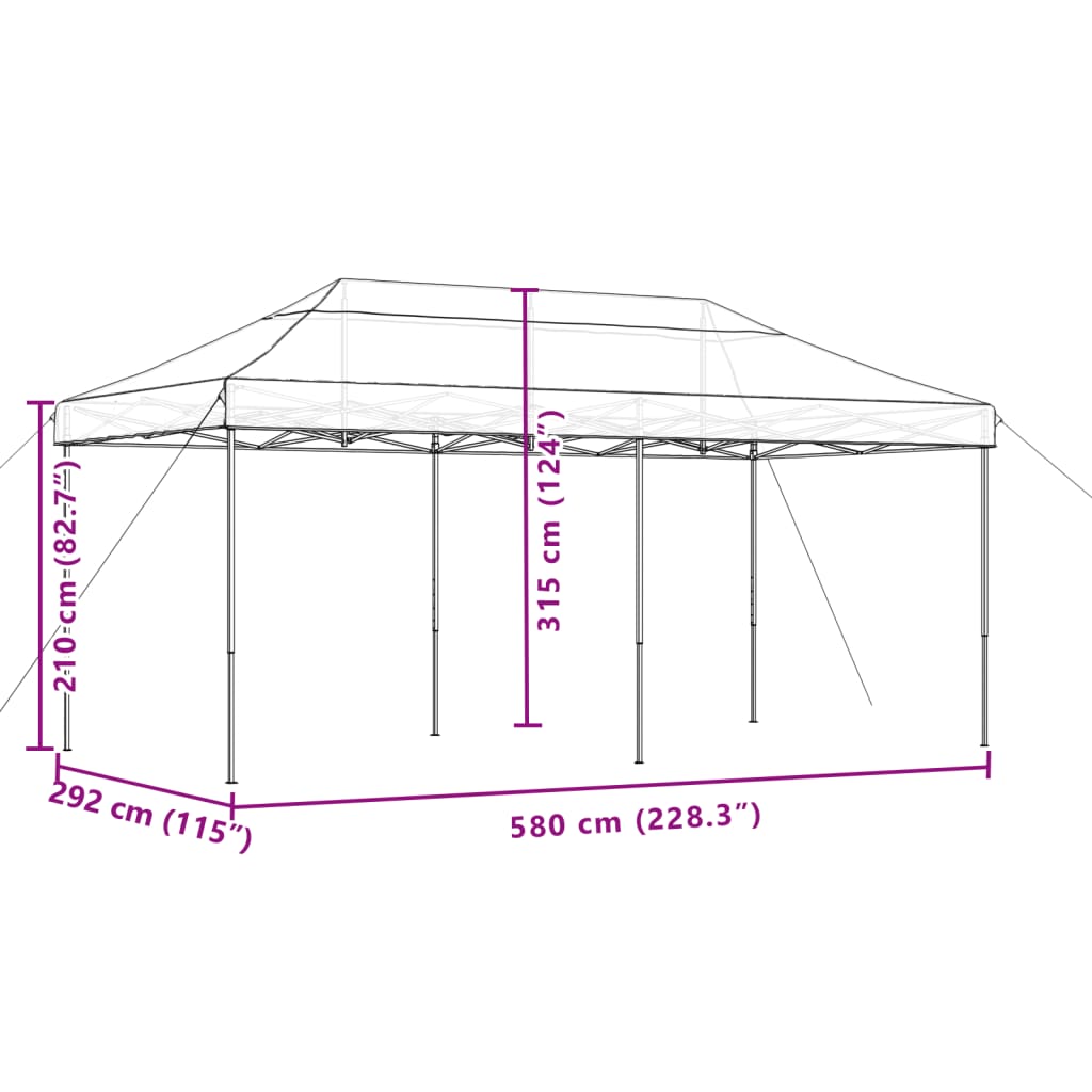foldbart pop up-festtelt 580x292x315 cm brun