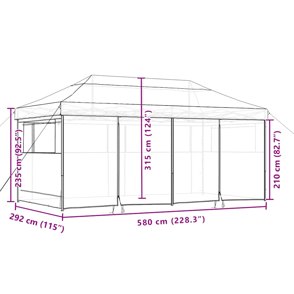 foldbart pop up-festtelt med 4 sidevægge bordeaux