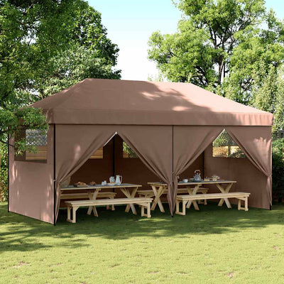 foldbart pop-up festtelt med 4 sidevægge brun