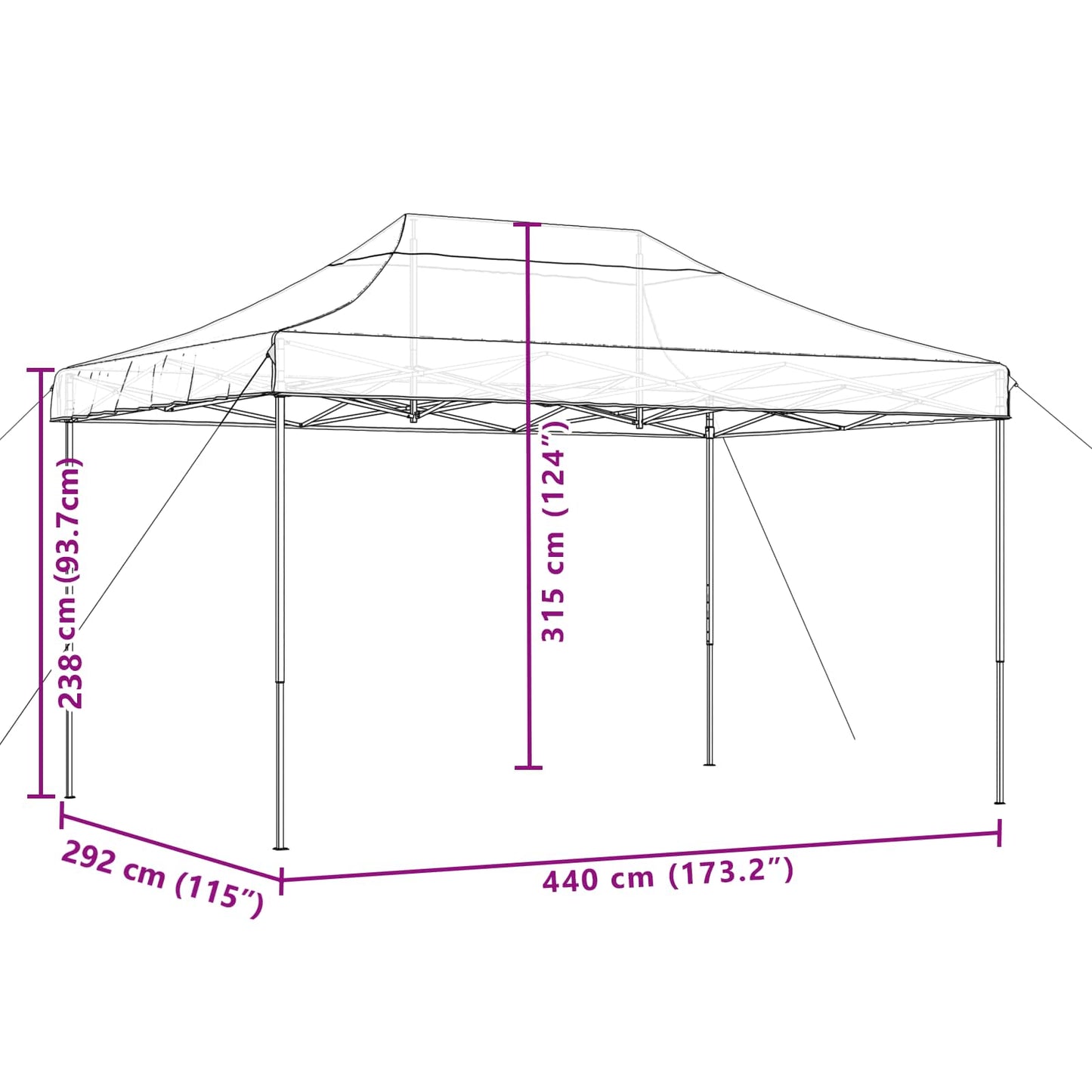 foldbart pop up-festtelt 440x292x315 cm gråbrun