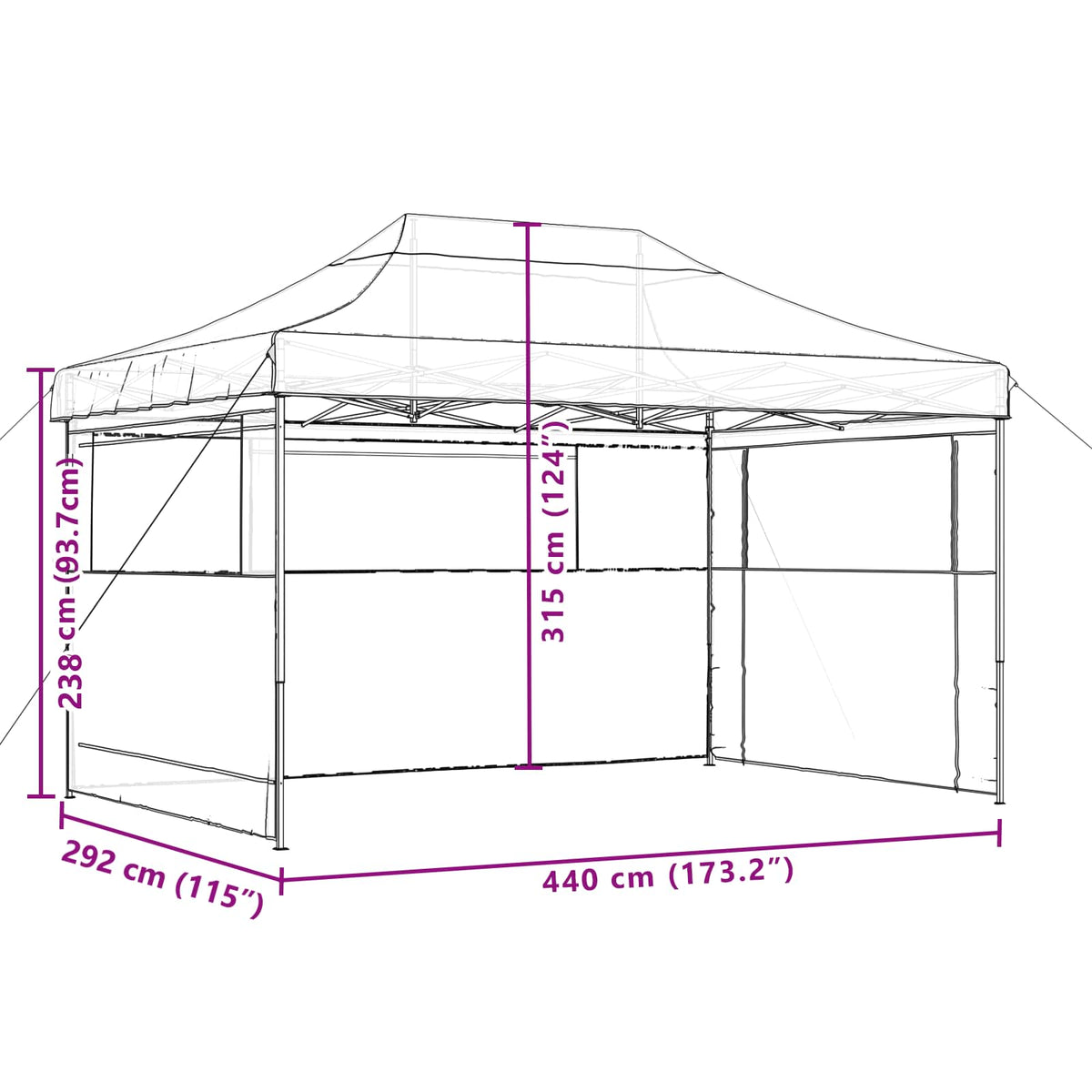 foldbart pop-up festtelt med 3 sidevægge beige