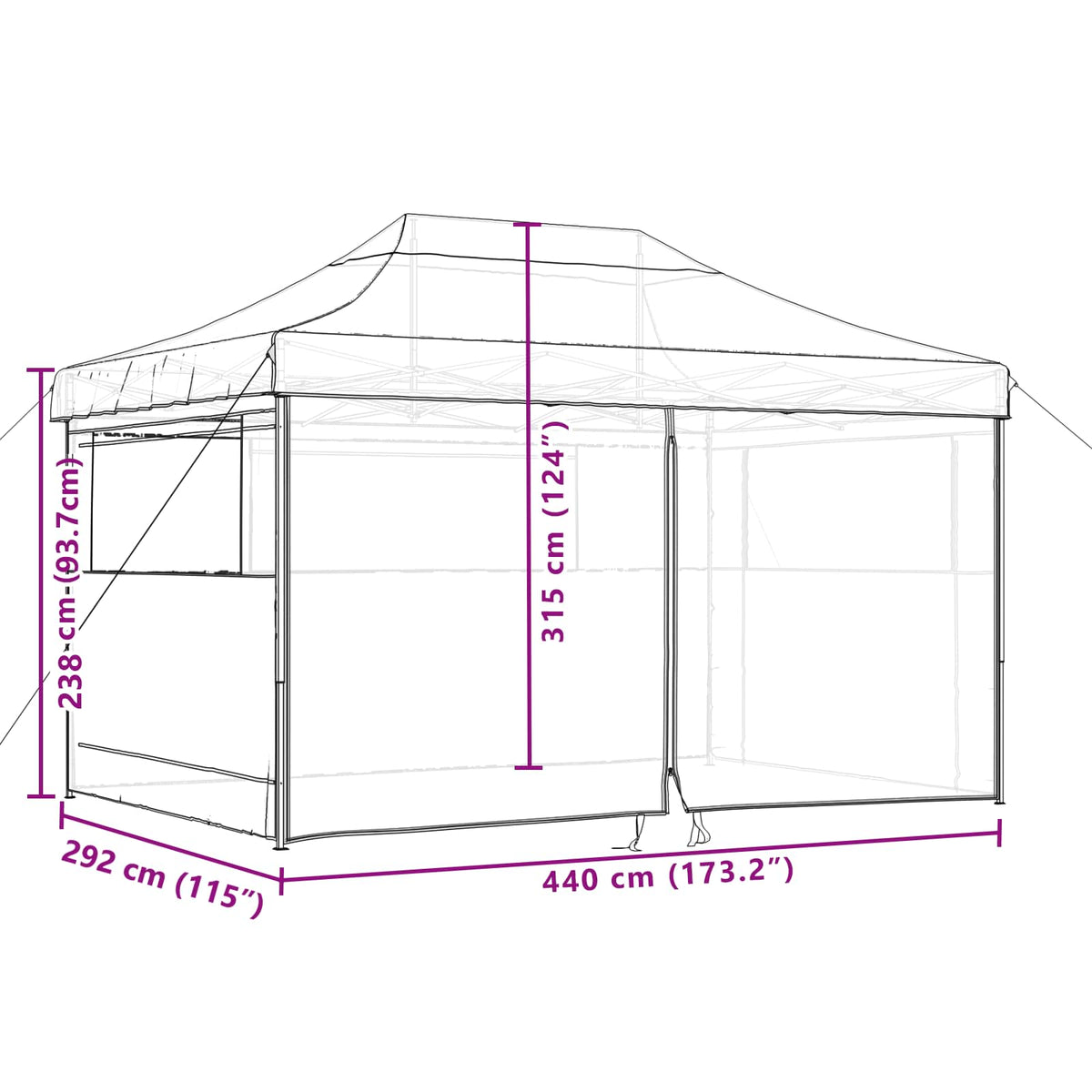 foldbart pop up-festtelt med 4 sidevægge bordeaux