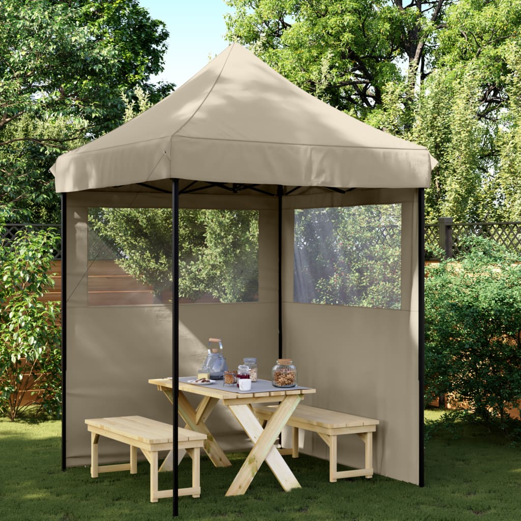 foldbart pop up-festtelt med 2 sidevægge gråbrun