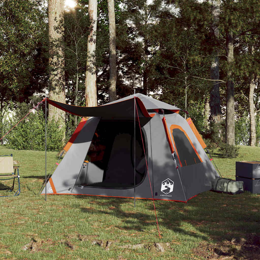 4-personers campingtelt kuppel quick-release grå og orange