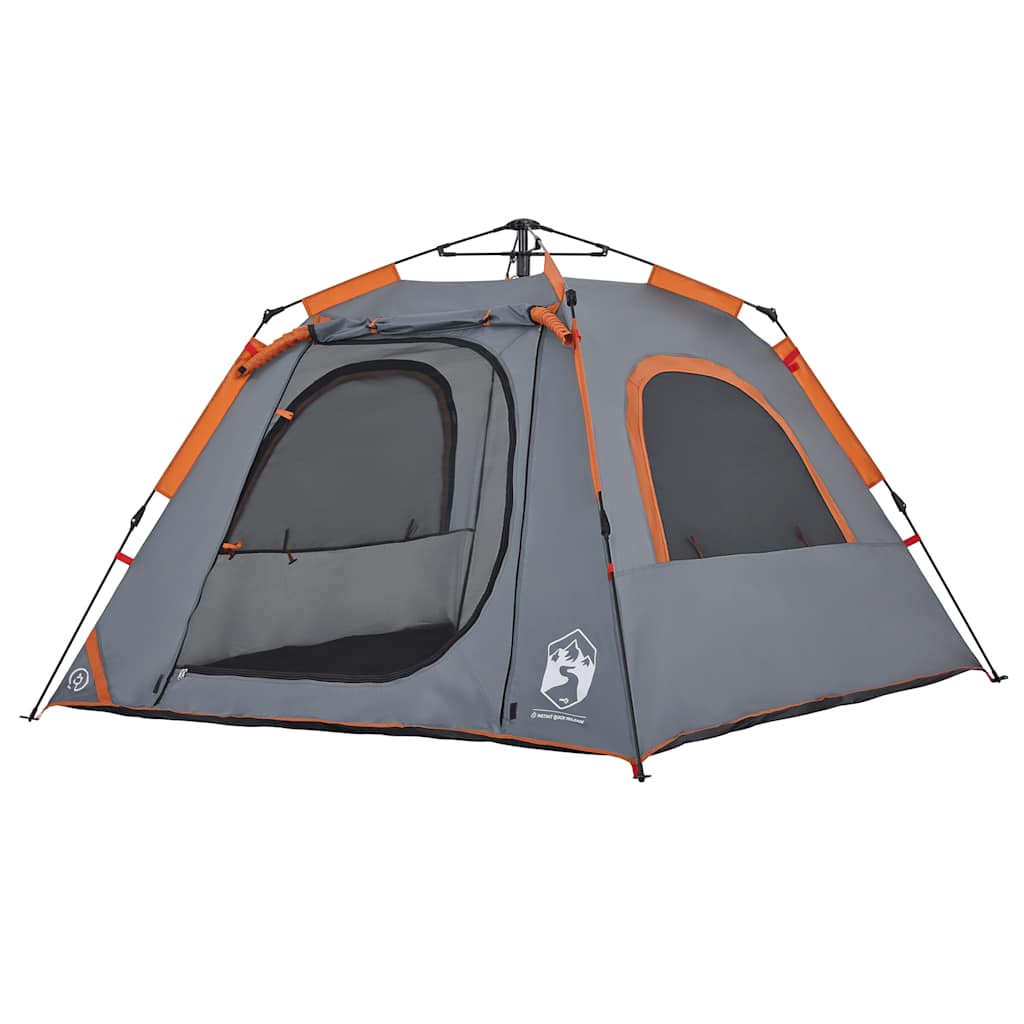 4-personers campingtelt kuppel quick-release grå og orange