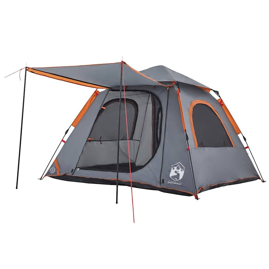 4-personers campingtelt kuppel quick-release grå og orange