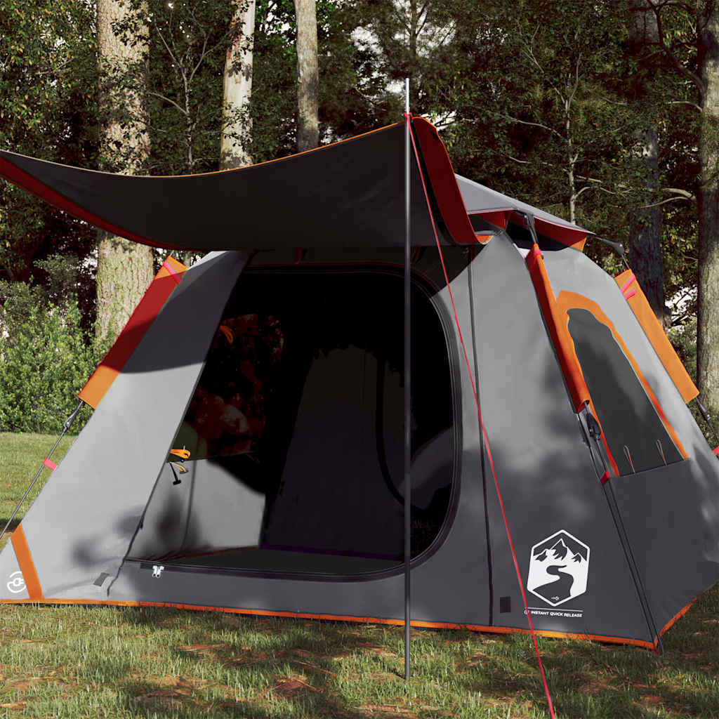 4-personers campingtelt kuppel quick-release grå og orange