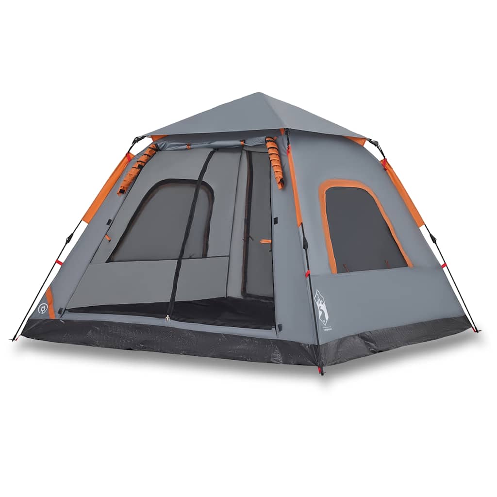 5-personers campingtelt kuppel quick-release grå og orange