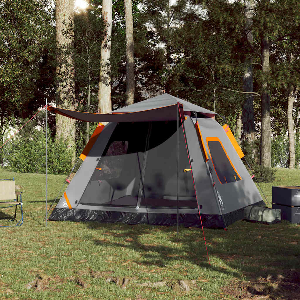 5-personers campingtelt kuppel quick-release grå og orange