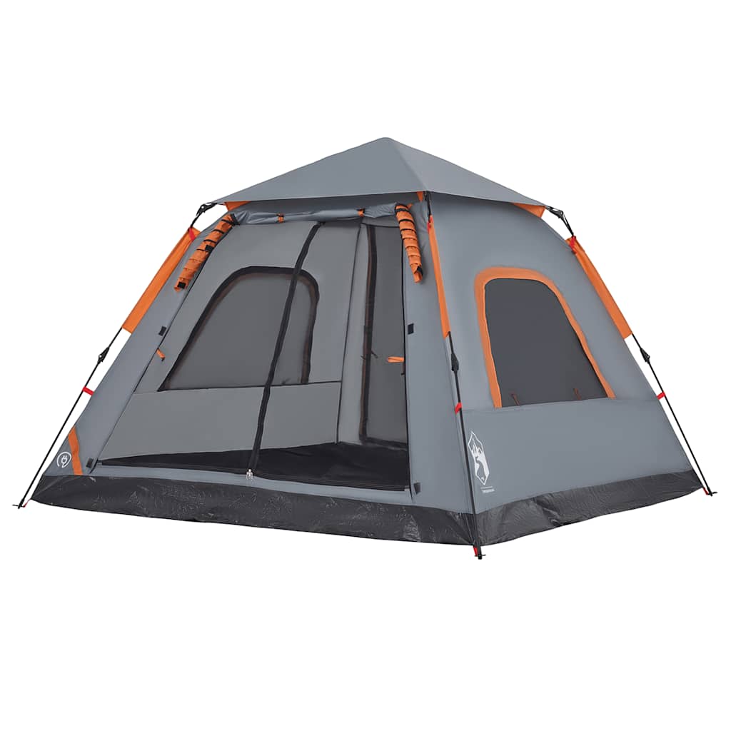 5-personers campingtelt kuppel quick-release grå og orange