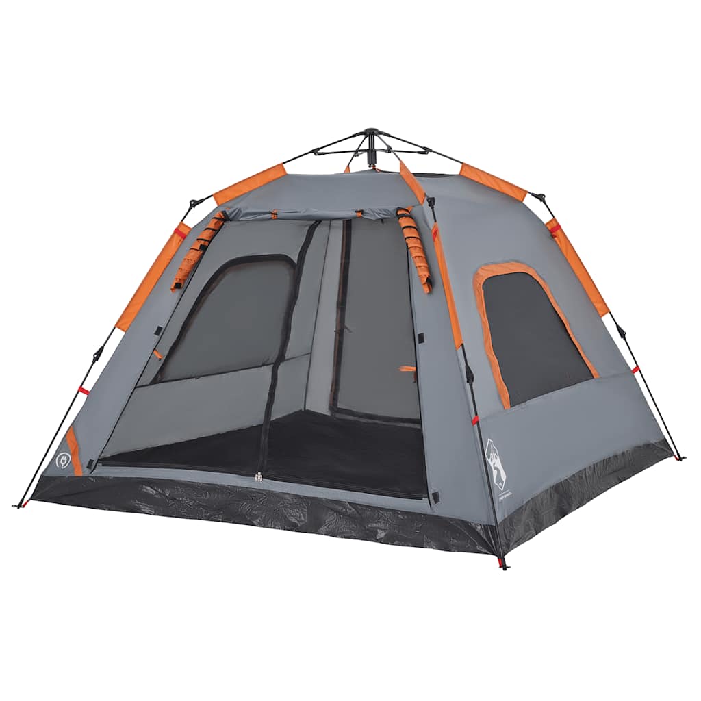 5-personers campingtelt kuppel quick-release grå og orange