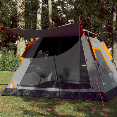 5-personers campingtelt kuppel quick-release grå og orange