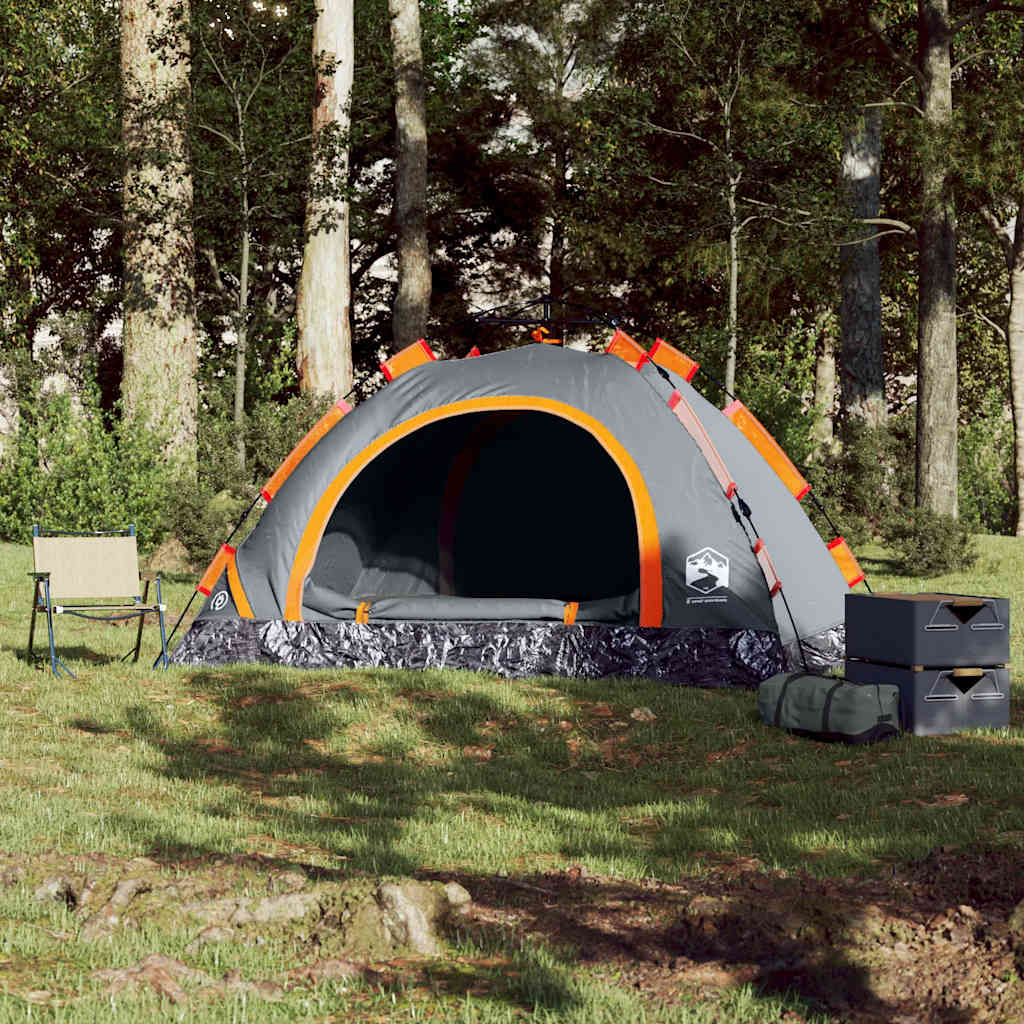 4-personers campingtelt quick-release grå og orange