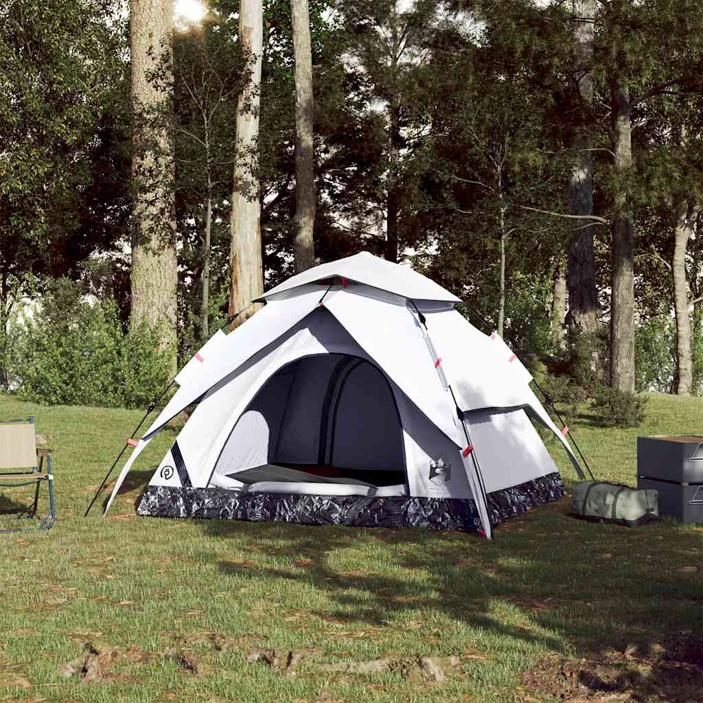 3-personers campingtelt kuppel quick-release mørklægning hvid