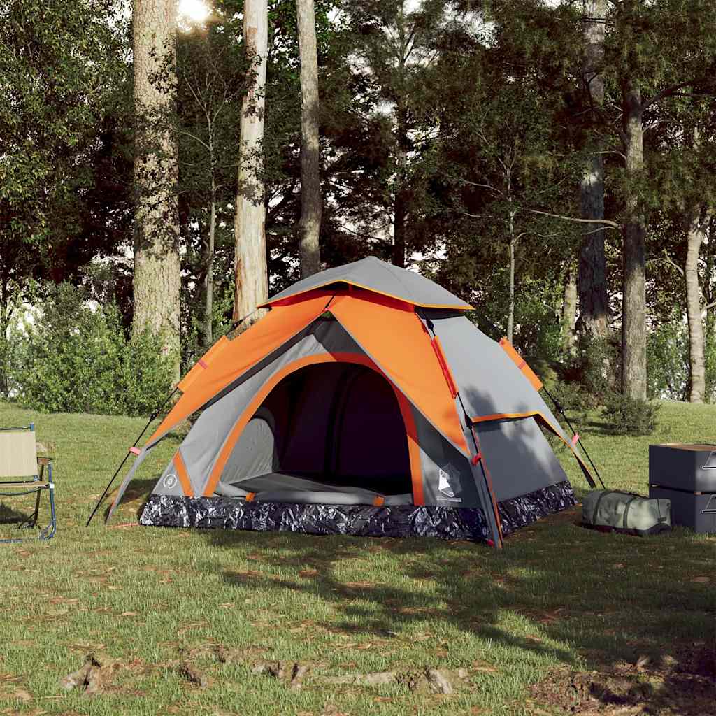 4-personers campingtelt kuppel quick-release grå og orange