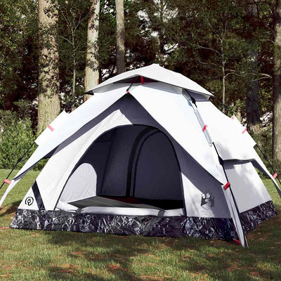 4-personers campingtelt kuppel quick-release mørklægning hvid