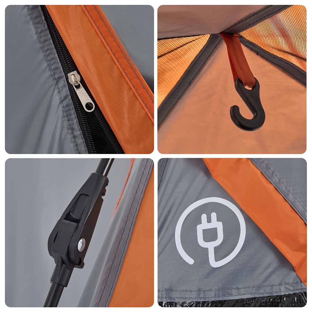5-personers campingtelt kuppel quick-release grå og orange