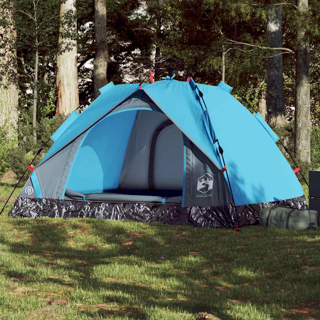 3-personers campingtelt kuppel quick-release blå