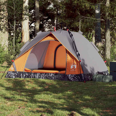 3-personers campingtelt kuppel quick-release grå og orange
