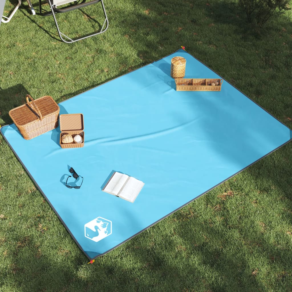 picnictæppe med pløkker 205x155 cm blå