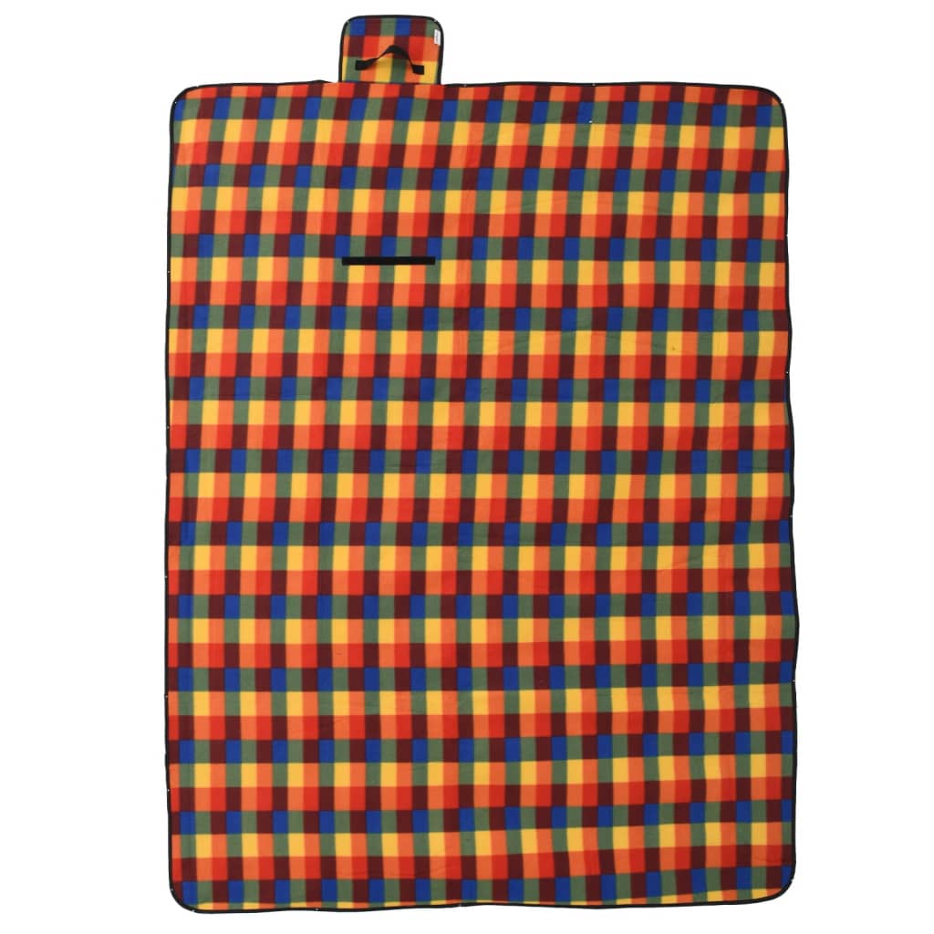 picnictæppe 200x150 cm foldbart ternet fløjl flerfarvet