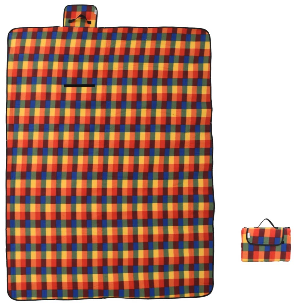 picnictæppe 200x150 cm foldbart ternet fløjl flerfarvet