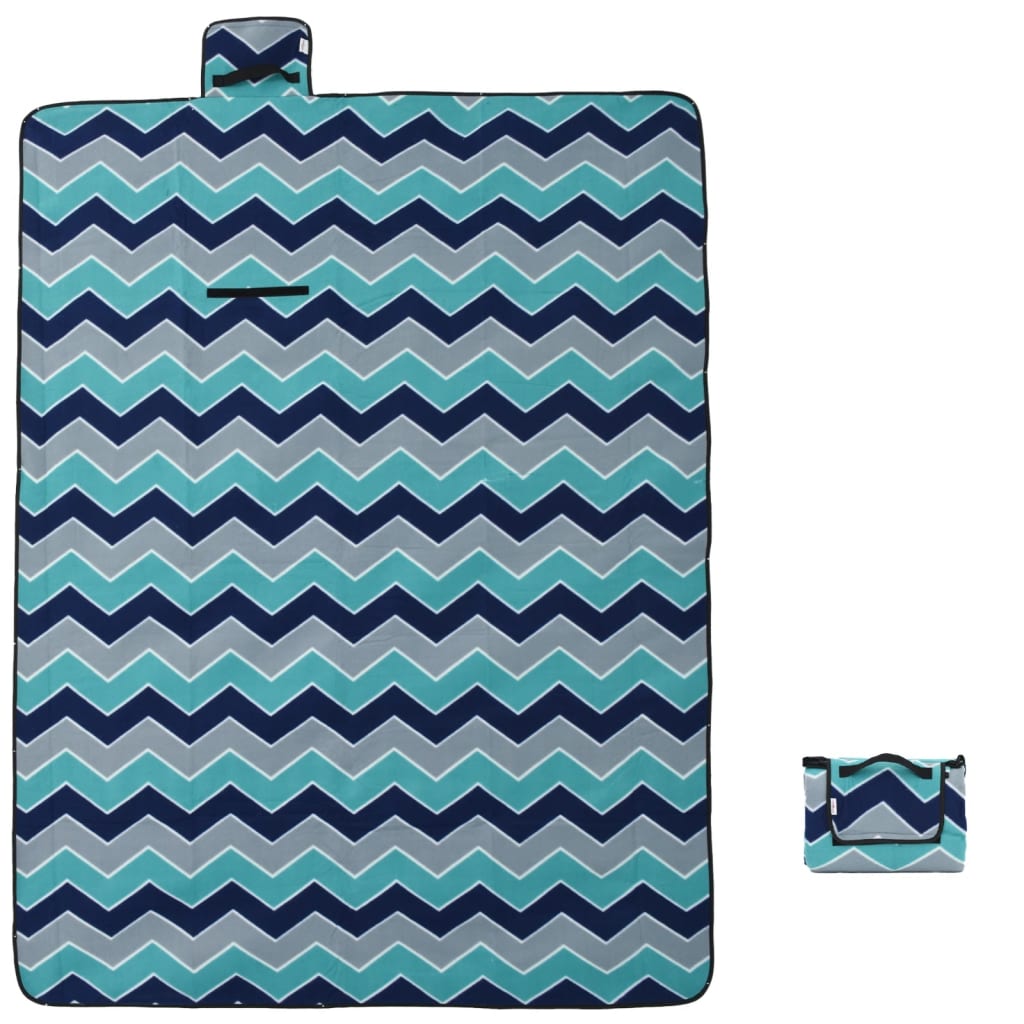 picnictæppe 200x150 cm foldbart bølget fløjl blå