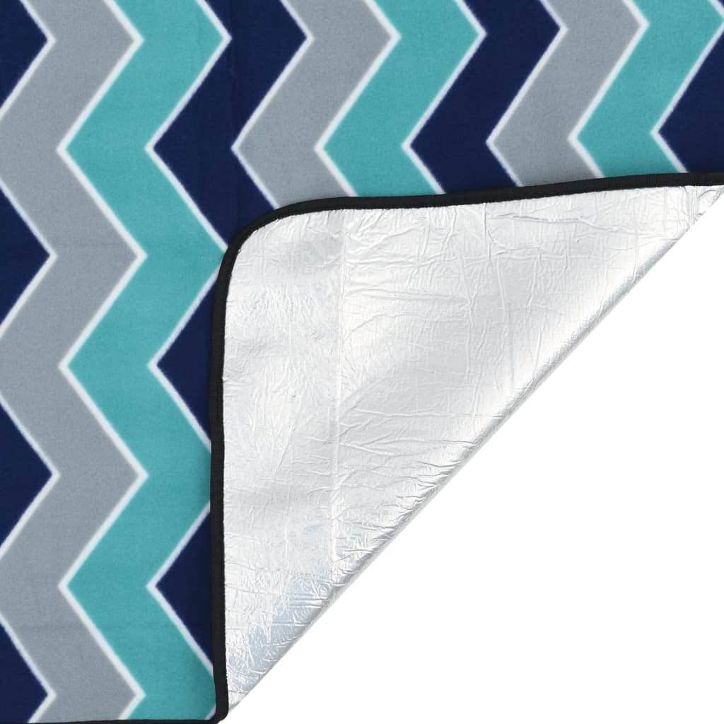 picnictæppe 200x150 cm foldbart bølget fløjl blå