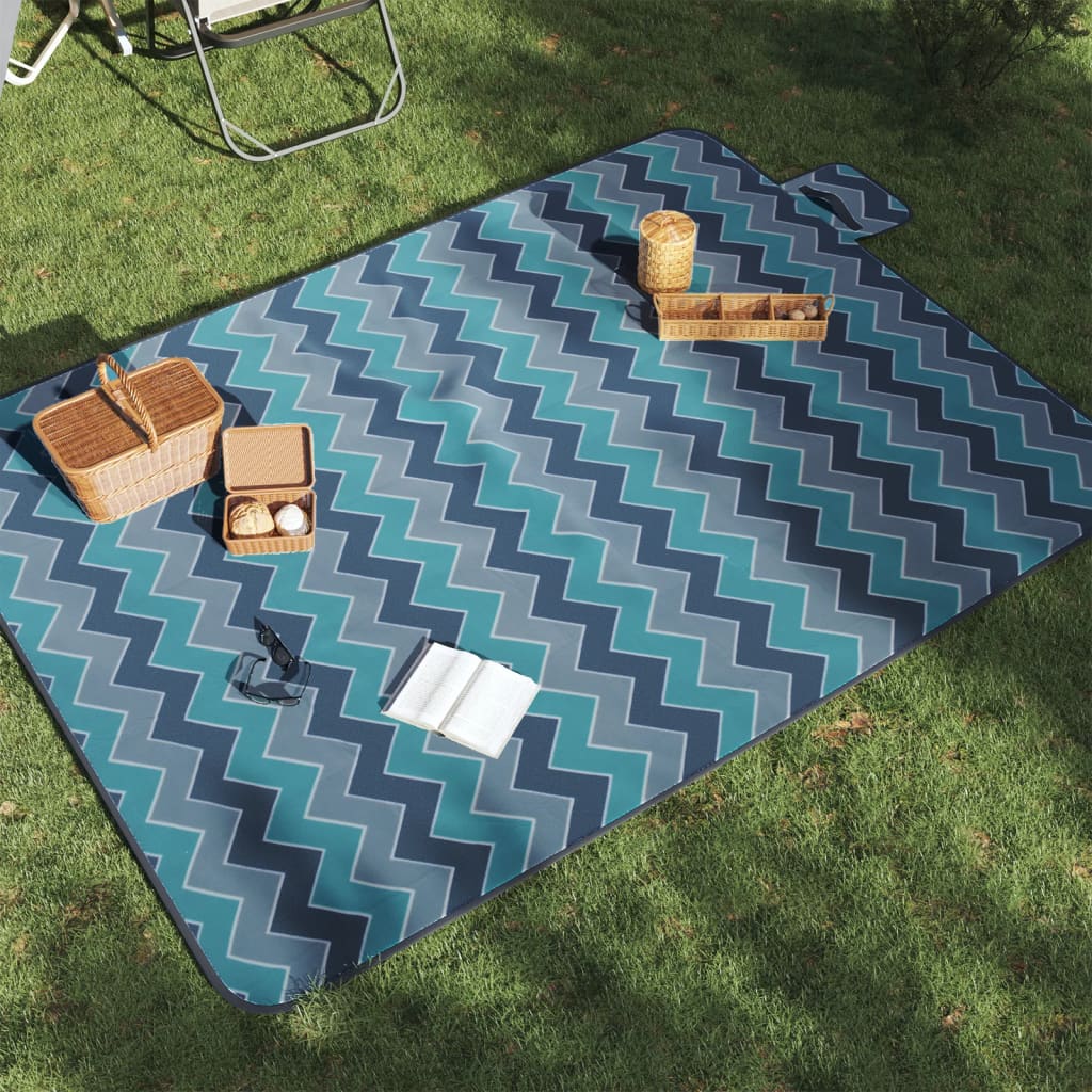 picnictæppe 200x150 cm foldbart bølget fløjl blå