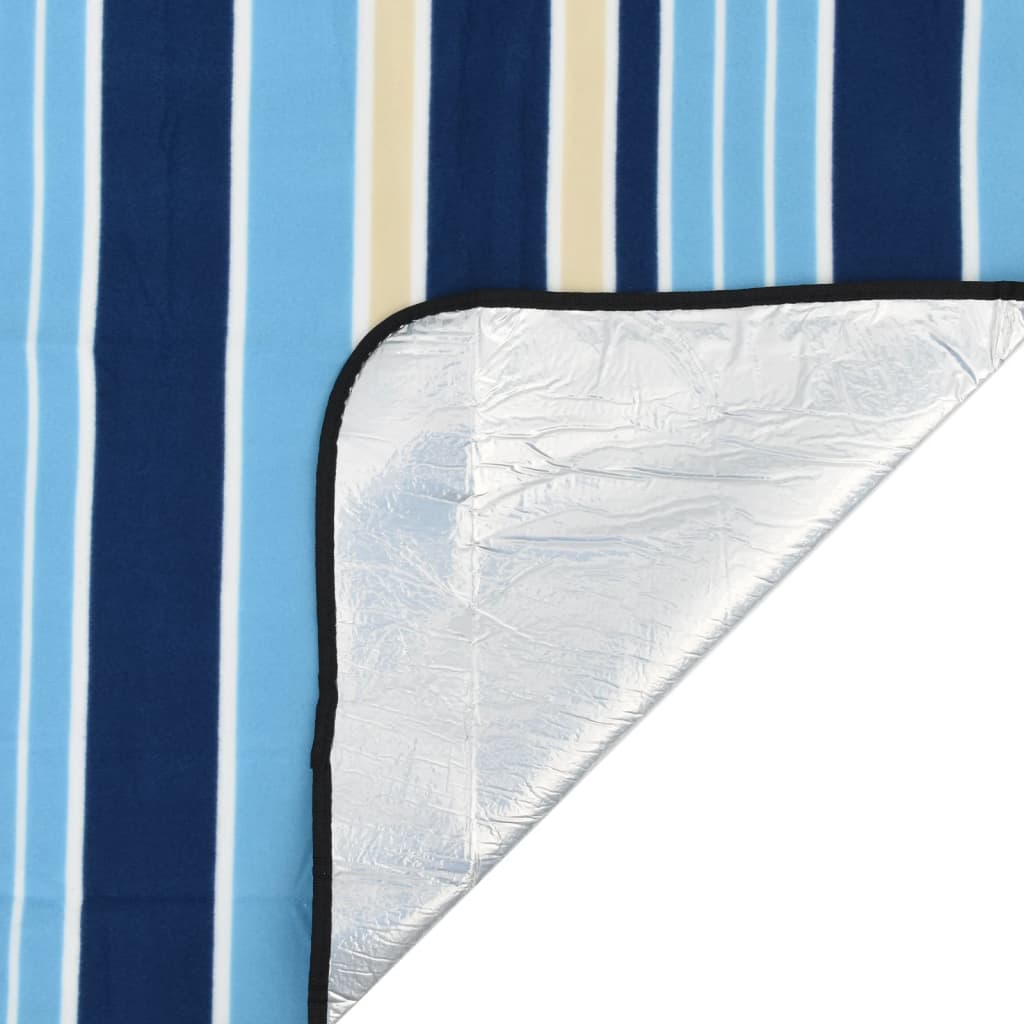 picnictæppe 200x150 cm foldbart bølget fløjl blå og hvid