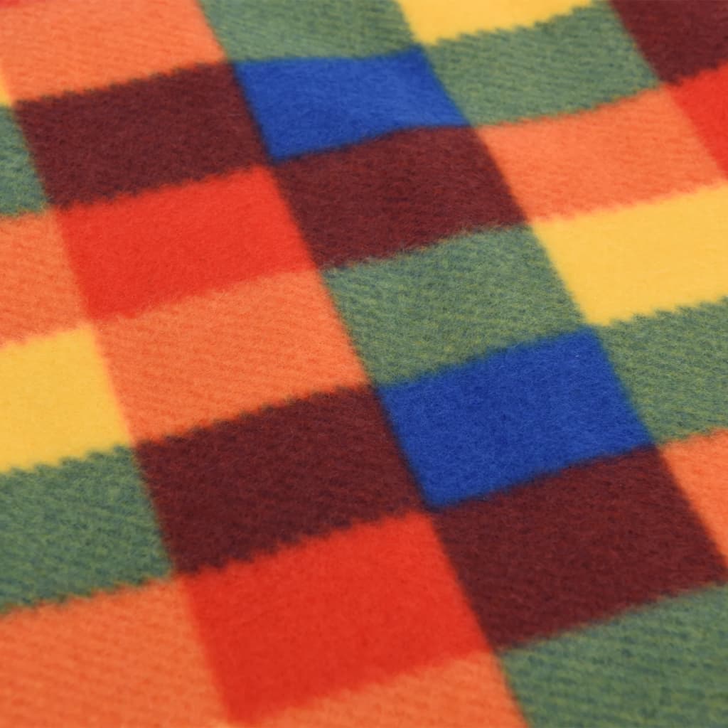 picnictæppe 200x200 cm foldbart fløjl ternet flerfarvet