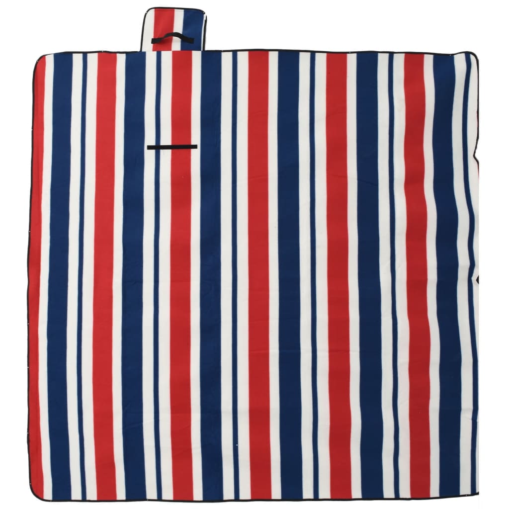 picnictæppe 200x200 cm foldbart fløjl stribet rød og blå