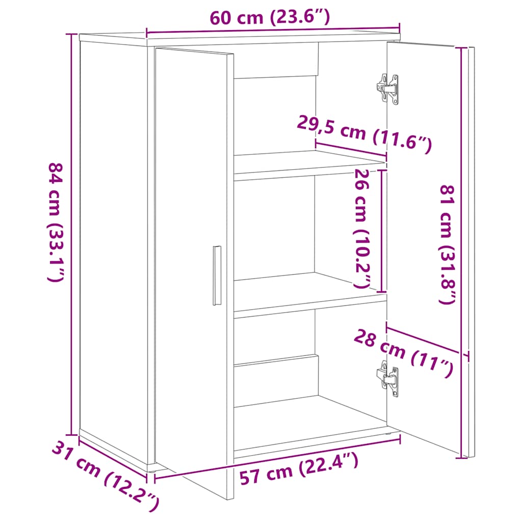 skab 60x31x84 cm konstrueret træ røget egetræsfarve
