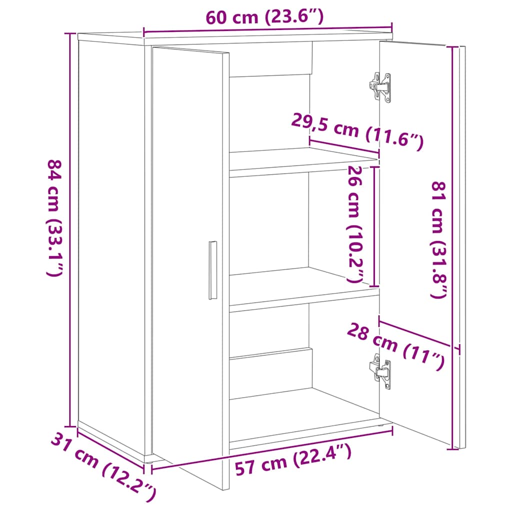 skænk 60x31x84 cm konstrueret træ grå sonoma-eg