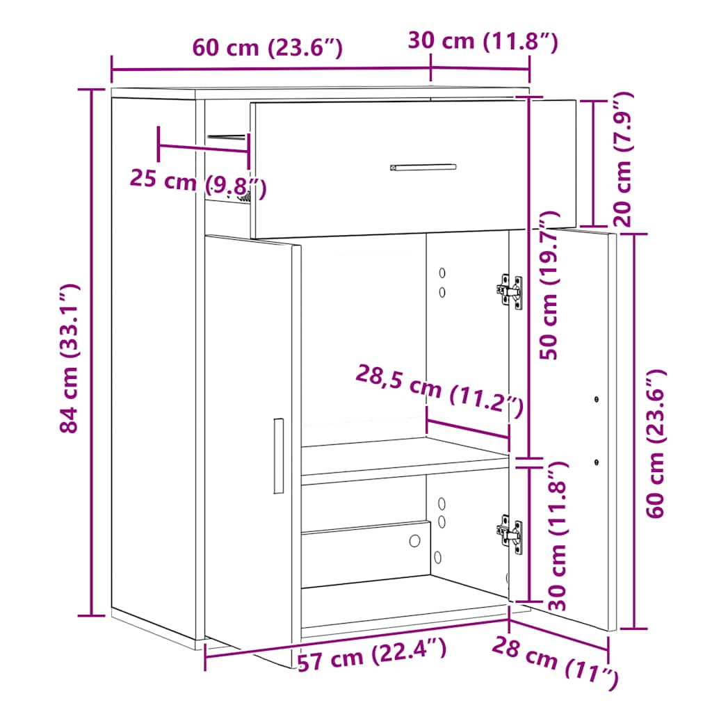 skænk 60x30x84 cm konstrueret træ hvid